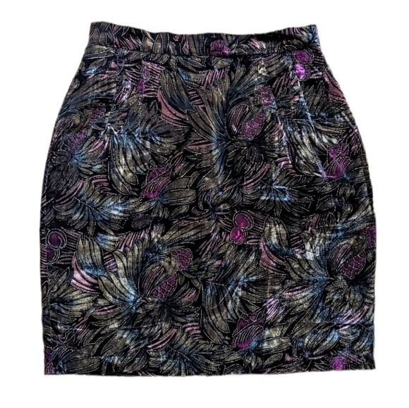 Vintage velour velvet floral pensil skirt size Medium B5 - Picture 1 of 9